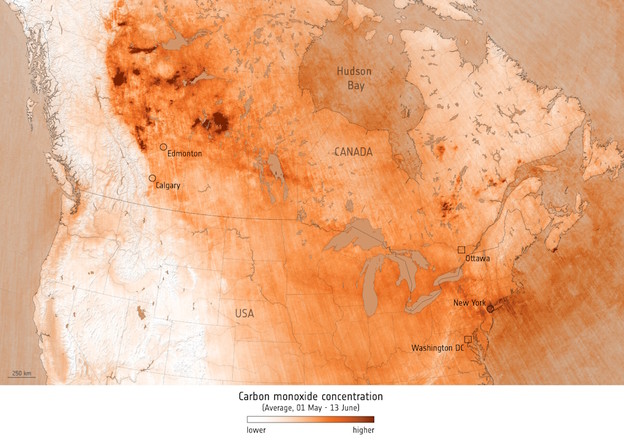Karta rasprostiranja ugljičnog monoksida u Kanadi
